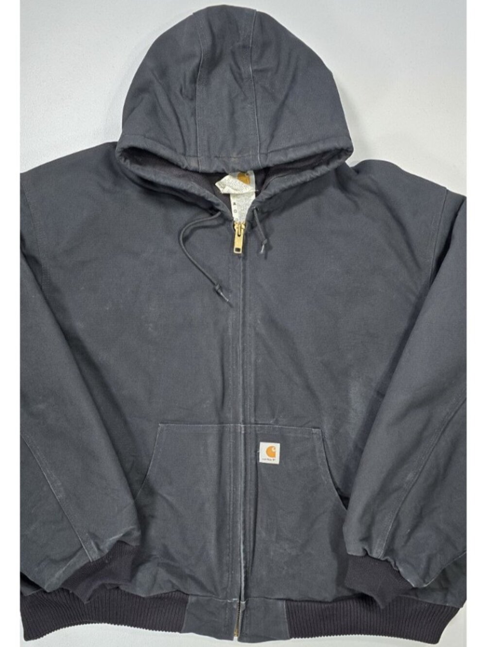 Carhartt J140 BLK Full Zip Canvas Hooded Lined Work Coat Jacket Men's 4XL Reg